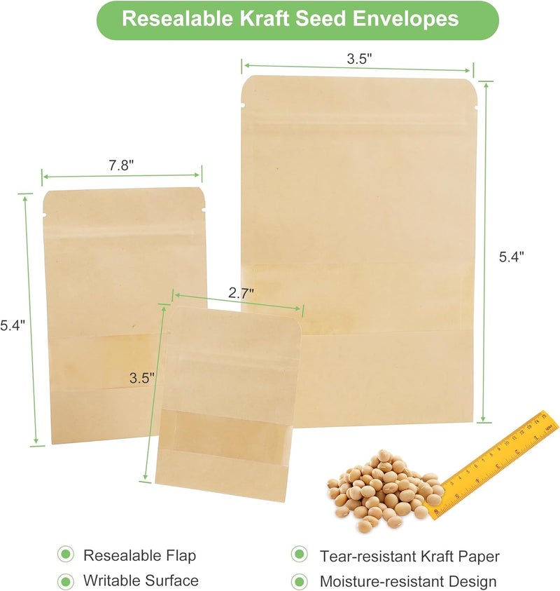 hasumcol 160 Pack Seed Packet Envelopes Resealable with Clear Window – 3.5 x 5.4", Gardening Seeds Storage Bags for Seeds Saving, DIY gifts, Jewelry, Snack, Tea Samples - Image 2